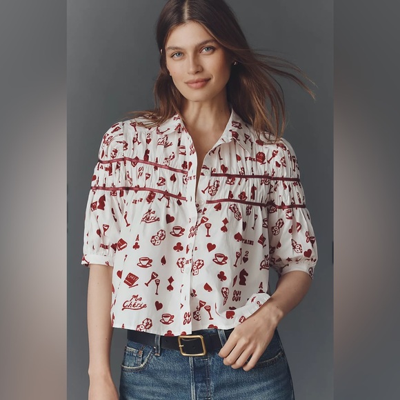 NWT Size XL - The Leandra Shirred Yoke Blouse by Maeve 100% Cotton (NWT US$ 118) - Picture 13 of 16